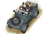  angry blonde_hair blush brave_witches brown_hair car driving erica_hartmann from_above garrison_cap gertrud_barkhorn ground_vehicle hat johanna_wiese kaneko_(novram58) kubelwagen long_hair looking_back military military_uniform motor_vehicle multiple_girls neck_ribbon open_mouth ribbon short_hair shovel smile stretch strike_witches teardrop tire uniform waltrud_krupinski world_witches_series yawning 