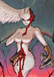  amputee antennae blood breasts devilman guro head_wings injury large_breasts monster_girl no_nipples nude ryuji_(red-truth) siren_(devilman) solo talons white_hair white_skin 