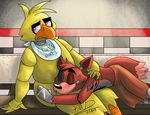  animatronic avian bird canine chica_(fnaf) chicken eye_patch eyes_closed eyewear female five_nights_at_freddy&#039;s fox foxy_(fnaf) kutnermd5 machine male mammal mechanical robot 