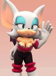  bat big_breasts blue_eyes breasts cleavage clothed clothing eyeshadow female fur gloves ken17 makeup mammal plain_background rouge_the_bat sega solo sonic_(series) standing white_background white_fur wings 