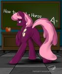  apple blush butt cheerilee_(mlp) cutie_mark desk equine female feral friendship_is_magic fruit fur green_eyes hair horse looking_at_viewer mammal my_little_pony pony presenting presenting_hindquarters purple_fur raised_tail school seductive signature smile solo teacher text thefishe77 two_tone_hair 