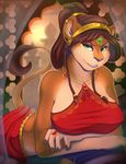  2015 breasts brown_fur clothed clothing feline female fur green_eyes keyna lion looking_at_viewer mammal ring scappo seductive smile solo teeth white_fur 