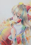  bow detached_sleeves hair_bow hair_tubes hakurei_reimu long_hair md5_mismatch shiroaisa solo touhou traditional_media watercolor_(medium) 