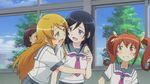  4girls aragaki_ayase blush eye_contact female friends hug kousaka_kirino kurusu_kanako long_hair looking_at_another multiple_girls open_mouth ore_no_imouto_ga_konna_ni_kawaii_wake_ga_nai school_uniform screencap serafuku short_hair shy smile tagme twintails yuri 