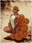  2013 abstract_background anthro balls black_nose canine fox fur humanoid_penis looking_at_viewer male mammal multiple_tails navel nintendo nude penis pok&eacute;mon requiembeatz solo uncut video_games vulpix 