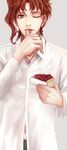  dress_shirt food jojo_no_kimyou_na_bouken kakyouin_noriaki lanxjourney male_focus pie red_hair shirt solo 