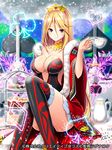  blonde_hair breasts cleavage large_breasts long_hair official_art pochadon red_eyes seiten_ragnarok solo thighhighs 