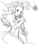  ahoge alternate_costume animal_ears bravely_default:_flying_fairy bravely_default_(series) bunny_ears edea_lee fake_animal_ears gloves long_hair microphone microphone_stand monochrome open_mouth sho-n-d sketch solo 