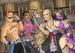  baraka between_breasts blunt-katana cleavage half_mask jax johnny_cage kano mileena mortal_kombat red_eyes sharp_teeth sonya 