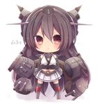  :/ black_hair brown_eyes chibi crossed_arms headgear highres kantai_collection long_hair looking_at_viewer machinery nagato_(kantai_collection) natubudou pleated_skirt skirt solo translated turret v-shaped_eyebrows 