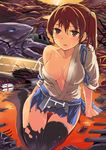  absurdres ass_visible_through_thighs ayuya_naka_no_hito blush breasts brown_eyes brown_hair commentary_request highres japanese_clothes kaga_(kantai_collection) kantai_collection long_hair medium_breasts no_bra quiver side_ponytail solo torn_clothes yuu_(kfc) 