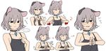  1girl alternate_costume animal_ears blush breast_conscious breast_squeeze breasts camisole choker closed_eyes collarbone directional_arrow downscaled flat_chest grey_hair hands_on_own_chest jewelry looking_at_viewer md5_mismatch mouse_ears nazrin resized sequential short_hair simple_background speech_bubble spoken_ellipsis sweatdrop tearing_up touhou toujou_(toujou_ramen) upper_body wavy_mouth white_background 