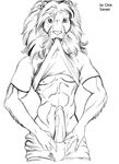  abs biceps big_penis bulge chris_sawyer clothed clothing erection exhibitionism feline flexing fur hair humanoid_penis lion long_hair male mammal monochrome muscles pecs penis pose shirt shorts traditional_media_(artwork) 