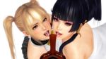  2girls black_hair blonde_hair blue_eyes cum cum_in_mouth cum_on_hair dead_or_alive dead_or_alive_5 edit facial looking_at_viewer marie_rose multiple_girls nyotengu purple_eyes twintails 