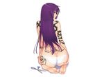  1girl ass butt_crack heart highres panties purple_hair sansama tattoo tramp_stamp underwear white_panties 
