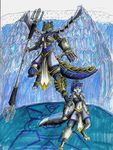  android angel anthro armored canine female fox hero machine mammal mecha mechanical mystic nyghtmar3 origional_charater polearm robot trident warrior water weapon 