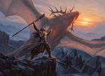  antlers chris_rahn dragon horn human magic_the_gathering male mammal planeswalker polearm sarkhan_vol spear weapon wings 