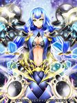  blue_hair breasts center_opening cleavage large_breasts long_hair navel pochadon seiten_ragnarok solo yellow_eyes 