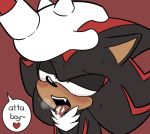  anthro blush clothing cum cum_in_mouth cum_inside cute_fangs duo echidna english_text fur gloves hand_on_head hedgehog jadegullyzone knuckles_the_echidna male male/male mammal monotreme open_mouth shadow_the_hedgehog simple_background sonic_(series) text tongue tongue_out 