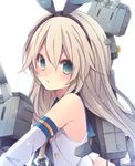  aqua_eyes elbow_gloves gloves hairband highres kantai_collection long_hair looking_at_viewer machinery natubudou rensouhou-chan school_uniform serafuku shimakaze_(kantai_collection) silver_hair 