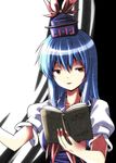  blue_hair book bow dress hat highres kamishirasawa_keine long_hair red_eyes ribbon satou_yuuki solo teaching touhou 