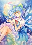  bad_id bad_pixiv_id blue_dress blue_eyes blue_hair bubble calligraphy_pen_(medium) cirno colored_pencil_(medium) dress fish ice ice_wings mirror_(xilu4) puffy_short_sleeves puffy_sleeves shirt short_sleeves solo touhou traditional_media underwater watercolor_(medium) wings 