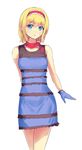  alice_margatroid bare_arms bare_shoulders blonde_hair blue_eyes culter dress gloves hairband looking_at_viewer meme meme_attire sleeveless sleeveless_dress solo striped striped_dress the_dress_(meme) touhou 