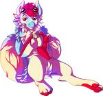  alpha_channel ambiguous_gender big_tail blue_fur canine coffee cup fur mammal pink_fur red_eyes solo wolfvids_(artist) 