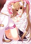  animal_ears ass between_legs blonde_hair blush breasts breasts_outside cat_ears cat_tail commentary_request fang frilled_pillow frills hair_bobbles hair_ornament hand_between_legs heart heart_pillow highres large_breasts long_hair long_sleeves masturbation meme_attire nipples no_bra ooji_cha open-chest_sweater open_mouth original panties pillow pleated_skirt ribbed_sweater skirt solo sweat sweater tail thighhighs turtleneck twintails underwear very_long_hair white_legwear white_panties yellow_eyes 