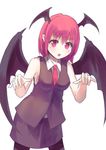  adapted_costume bare_arms bare_shoulders culter demon_girl demon_wings head_wings koakuma looking_at_viewer necktie no_shirt open_mouth pantyhose pointy_ears reaching_out red_eyes red_hair skirt skirt_set sleeveless solo touhou vest wings 