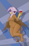  alcohol anthro anthrofied areola avian beak beverage blue_background breasts feathers female friendship_is_magic gilda_(mlp) glacierclear gryphon hair half-closed_eyes my_little_pony nipples nude plain_background pussy simple_background smile solo white_hair wine wings 