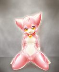  2015 anthro bad_end bodysuit breasts cat clothing collar costume feline female fursuit gender_transformation looking_at_viewer mammal open_mouth pink_body rubber skinsuit solo spread_legs spreading tetetor-oort the_pink_suit_tf transformation yellow_eyes 