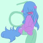  anthro anthrofied blue_hair blush cutie_mark equine fan_character girly hair horse legwear looking_down male mammal my_little_pony pony rainbowclops simple_background solo thigh_highs 