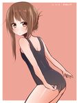  adjusting_clothes adjusting_swimsuit akky_(akimi1127) ass brown_eyes brown_hair highres inazuma_(kantai_collection) kantai_collection long_hair one-piece_swimsuit school_swimsuit solo swimsuit 