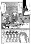  &gt;_&lt; ahoge anger_vein ascot check_translation closed_eyes comic double_bun failure_penguin greyscale hair_between_eyes hair_bun hair_ornament hairclip highres kantai_collection kongou_(kantai_collection) kumano_(kantai_collection) long_hair long_sleeves miss_cloud monochrome multiple_girls open_mouth partially_translated pleated_skirt ponytail school_uniform serafuku skirt suzuya_(kantai_collection) the_legend_of_zelda the_legend_of_zelda:_majora's_mask translation_request wataru_(nextlevel) 