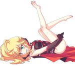  :d bad_id bad_pixiv_id bare_legs barefoot blonde_hair blue_eyes cape doronjo eteraito leopard_(yatterman) open_mouth smile solo time_bokan_(series) yatterman yoru_no_yatterman 