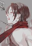  brown_hair expressionless grey_background kashuu_kiyomitsu makeup_brush nail_polish parted_lips profile red_eyes red_scarf scarf solo_focus subdue_ezwei touken_ranbu upper_body 