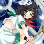  anchor black_hair commentary_request green_eyes hat murasa_minamitsu sailor sailor_hat short_hair shorts solo touhou yuzuna99 