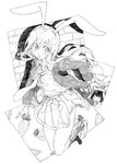  absurdres animal_ears bunny_ears carrot graphite_(medium) greyscale highres inaba_tewi jacket long_hair long_sleeves loose_necktie monochrome multiple_girls necktie open_clothes open_jacket oshake reisen_udongein_inaba shirt skirt touhou traditional_media very_long_hair 