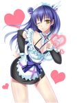  1girl blue_hair breasts cleavage heart jewelry long_hair looking_at_viewer love_live!_school_idol_project maid mogyutto_&quot;love&quot;_de_sekkin_chuu! no_shoes one_eye_closed solo sonoda_umi tsukimi_kirara wink yellow_eyes 