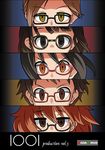  aikawa_chinatsu araki_hina brown_eyes brown_hair glasses idolmaster idolmaster_cinderella_girls kamijou_haruna kitagawa_mahiro multiple_girls nori_(mega_drive) okuyama_saori parody persona persona_eyes short_hair 