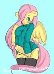  animal_genitalia anthro anthrofied blue_background blush breasts clothing cute cutie_mark dickgirl english_text equine erect_nipples erection fluttershy_(mlp) friendship_is_magic fur hair horse horsecock intersex legwear mammal my_little_pony nipples penis pink_hair plain_background pony precum rainbowclops solo sweater text thigh_highs wings yellow_fur yellow_penis 