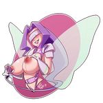  1girl breasts captainjerkpants digimon digimon_frontier erect_nipples erection fairy_wings fairymon female gauntlets gloves head_wings hetero lactation large_breasts long_hair nipples purple_hair shoulder_pads smile uncensored underwear visor wings 