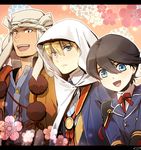  blonde_hair blue_eyes brown_hair collared_shirt double-breasted green_eyes horikawa_kunihiro letterboxed male_focus military military_uniform mizuhara_aki multiple_boys necktie open_mouth shirt touken_ranbu uniform upper_body yamabushi_kunihiro yamanbagiri_kunihiro 