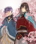  black_hair cherry_blossoms flower izumi-no-kami_kanesada kasen_kanesada long_hair male_focus multiple_boys purple_hair subdue_ezwei touken_ranbu tree 