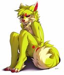  2015 anthro canine falvie female mammal nude plain_background red_eyes red_nose sitting solo white_background 