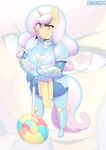  2015 3mangos anthro armor blue_hair blush boots candy equine female hair horn horse lollipop long_hair looking_at_viewer mammal pink_eyes pink_hair pony smile solo unicorn yellow_skin 