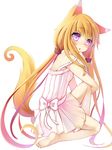  :o absurdres animal_ears barefoot blonde_hair blush fox_ears fox_tail full_body highres long_hair looking_at_viewer ming_(3952862) original purple_eyes simple_background soles solo strap_slip tail very_long_hair 