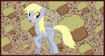  2012 blonde_hair cutie_mark derpy_hooves_(mlp) equine female feral food friendship_is_magic fur grey_feathers grey_fur hair hi_res horse mammal muffin my_little_pony nude open_mouth pegasus pony raised_leg raptor007 solo wings yellow_eyes yellow_fur 