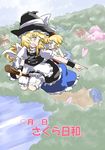  alice_margatroid apron ascot bad_id bad_pixiv_id blonde_hair bloomers blue_eyes broom broom_riding capelet couple hairband hat kirisame_marisa long_hair multiple_girls multiple_riders non_(z-art) open_mouth short_hair sidesaddle smile touhou underwear waist_apron witch_hat wrist_cuffs yellow_eyes yuri 